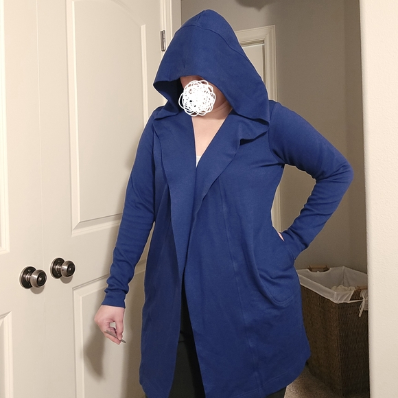 YALA Hooded Cardigan L/XL – Organic Cotton Bamboo Blend – Royal Blue NWT - Picture 2 of 5